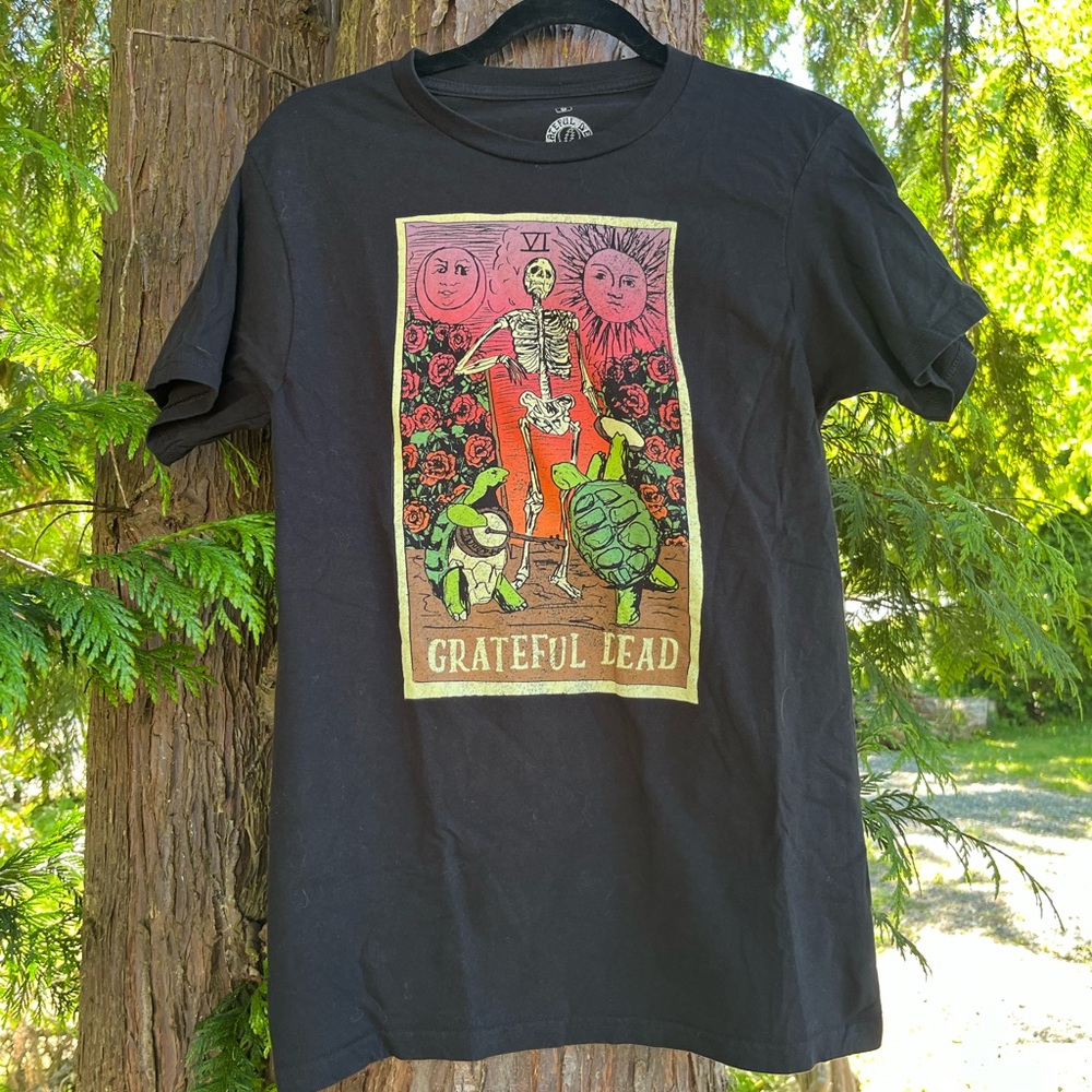 Grateful Dead Terrapin Turtles Skeleton Roses Tarot Card Cotton T Shirt